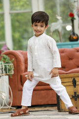 White Multicolor Cotton Dobby Kurta Set