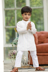 White Multicolor Cotton Dobby Kurta Set