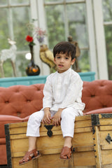 White Multicolor Cotton Dobby Kurta Set
