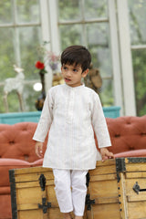 White Multicolor Cotton Dobby Kurta Set