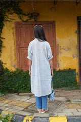 Free Size Blue Striped Mulmul Long Shirt