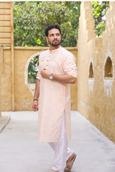 Peach Linen Designer Kurta