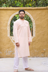 Peach Linen Designer Kurta