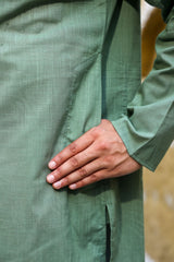 Olive Green Linen Designer Kurta