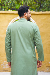 Olive Green Linen Designer Kurta