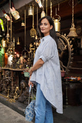 Free Size Blue Striped Mulmul Long Shirt