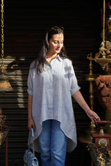 Free Size Blue Striped Mulmul Long Shirt