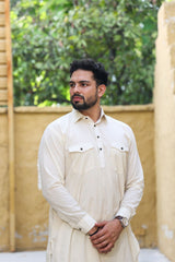 Ivory Muslin Pathani Suit