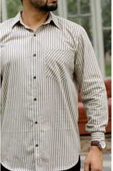 Beige 4D Striped Cotton Shirt