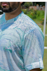 Blue Marble Print Mulmul Shirt