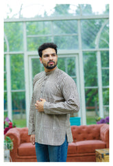 Mati Handblock Striped Mulmul Short Kurta