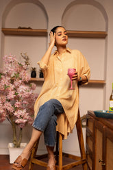 Chic Free Size Mustard Striped Shirt