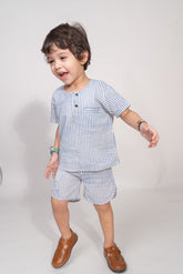 Blue Striped Mulmul Co-Ord Set