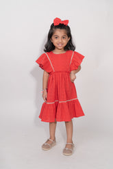 Red Cotton Schiffli Frock