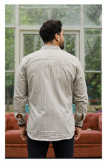 Beige 4D Stripes Cotton Shirt