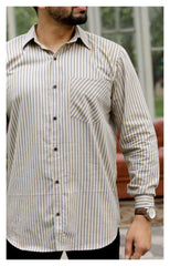 Beige 4D Stripes Cotton Shirt