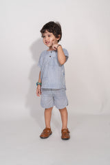 Blue Striped Mulmul Co-Ord Set