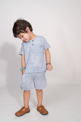 Blue Striped Mulmul Co-Ord Set