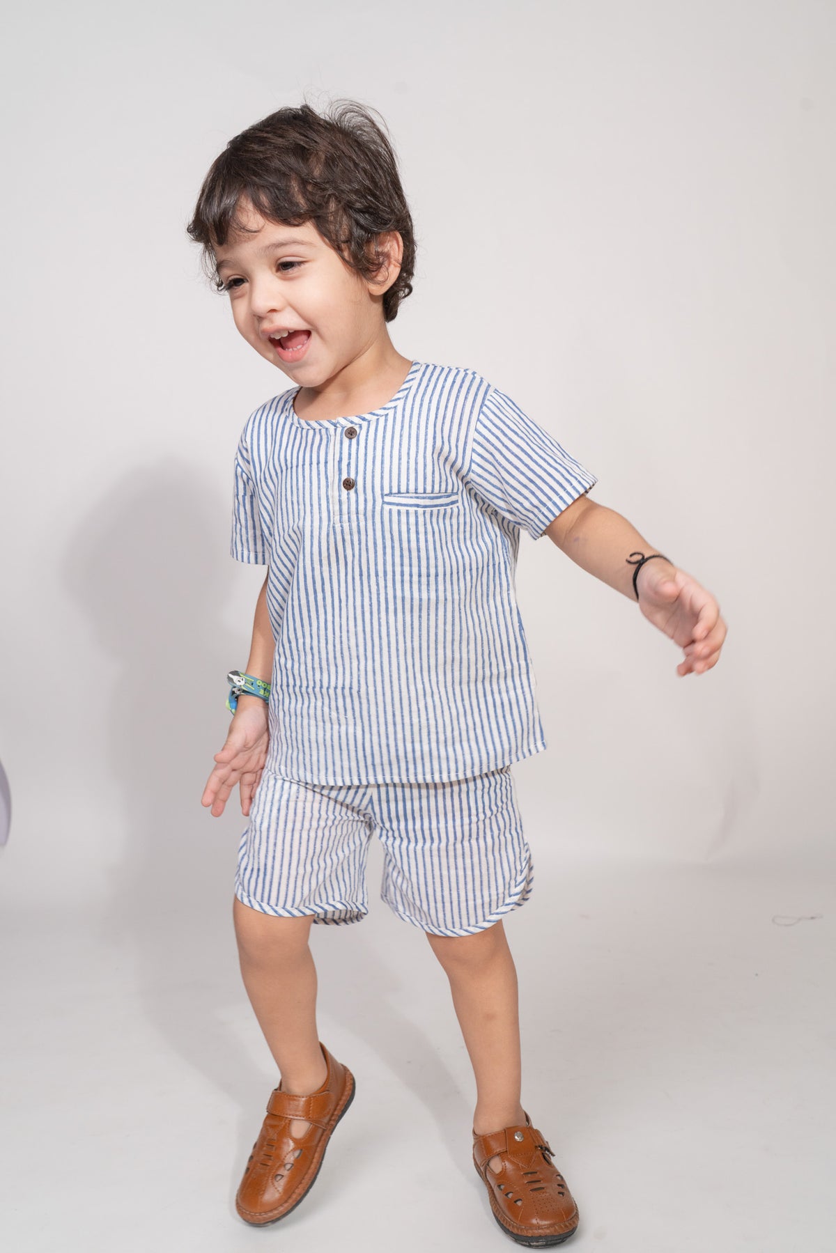 Blue Striped Mulmul Co-Ord Set
