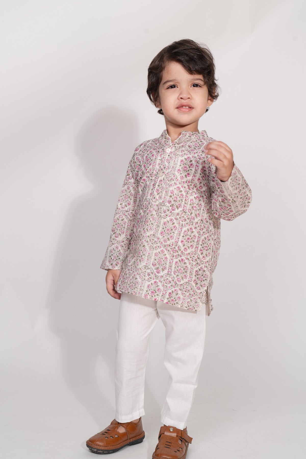 Floral Mulmul Lurex Kurta Pyjama Set