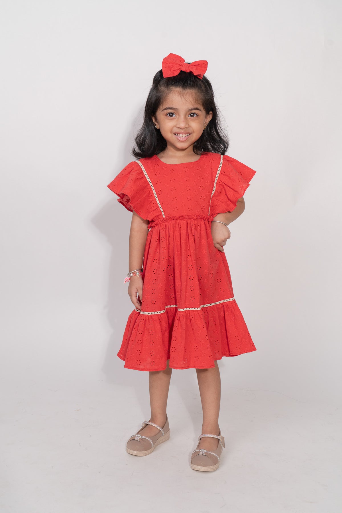 Red Cotton Schiffli Frock