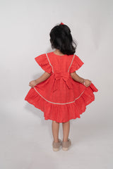 Red Cotton Schiffli Frock