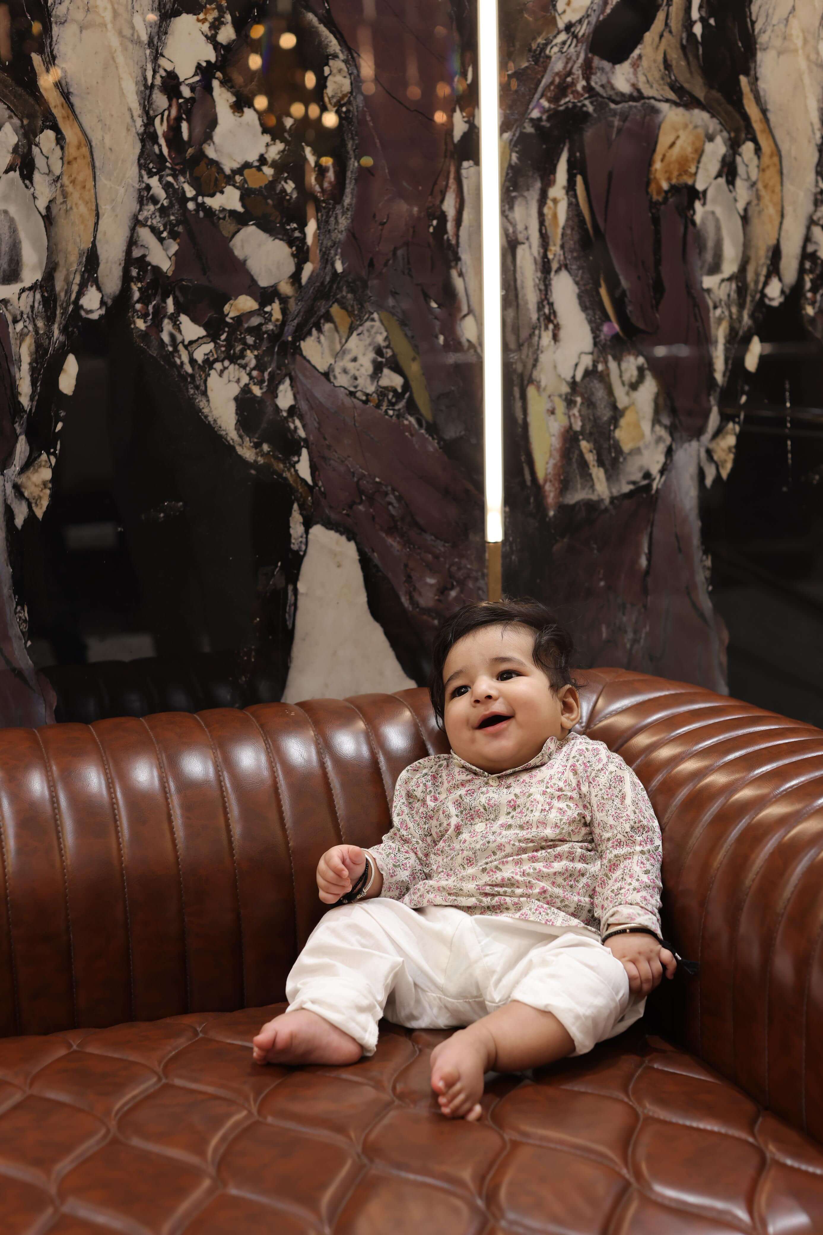 Beige Handblock Lurix Print Cotton Mulmul Kids Kurta Pajama Set
